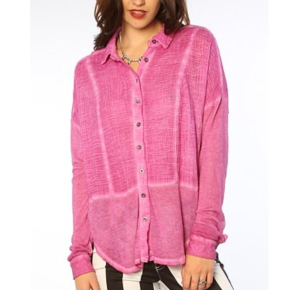 Free People Tops - Free People Zahara Top Button Front Pink EUC XS